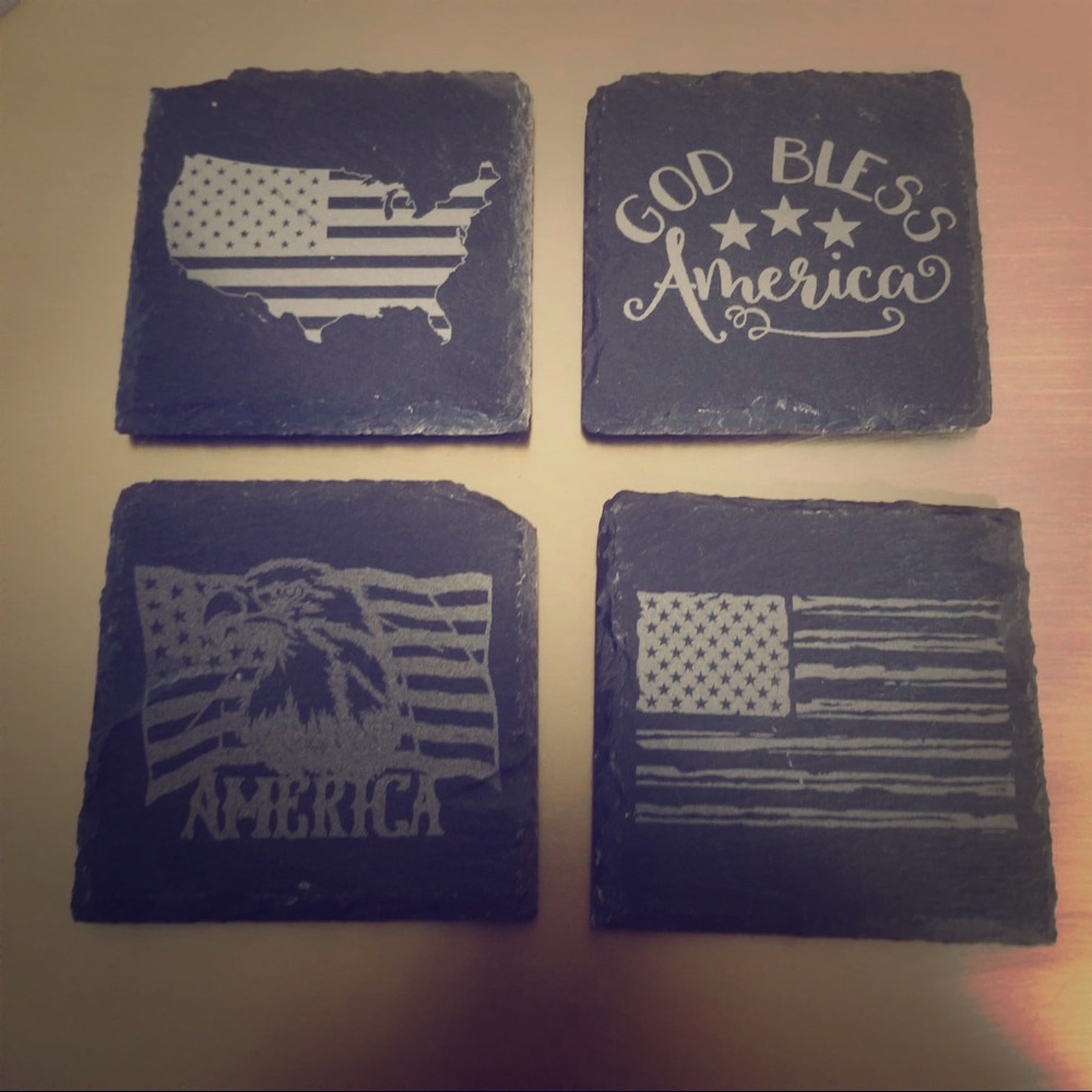 USA custom engraved slate coaster set